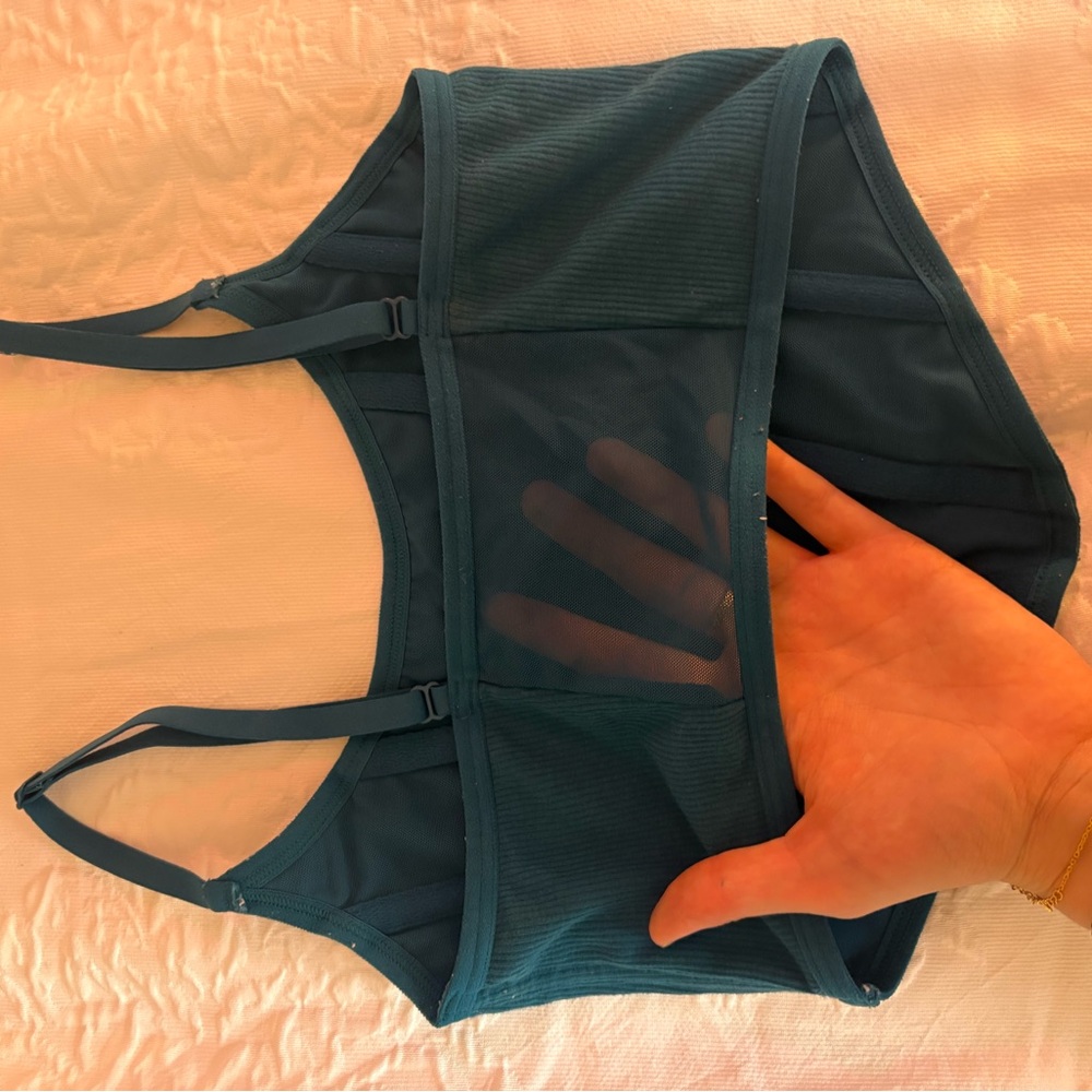Colsie Teal Ribbed Crop Top - Picture 3 of 4